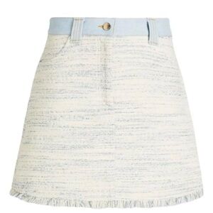 Sandro Chic Denim and Blue Tweed Fringe Mini Skirt with Side Pockets - Sz 40
